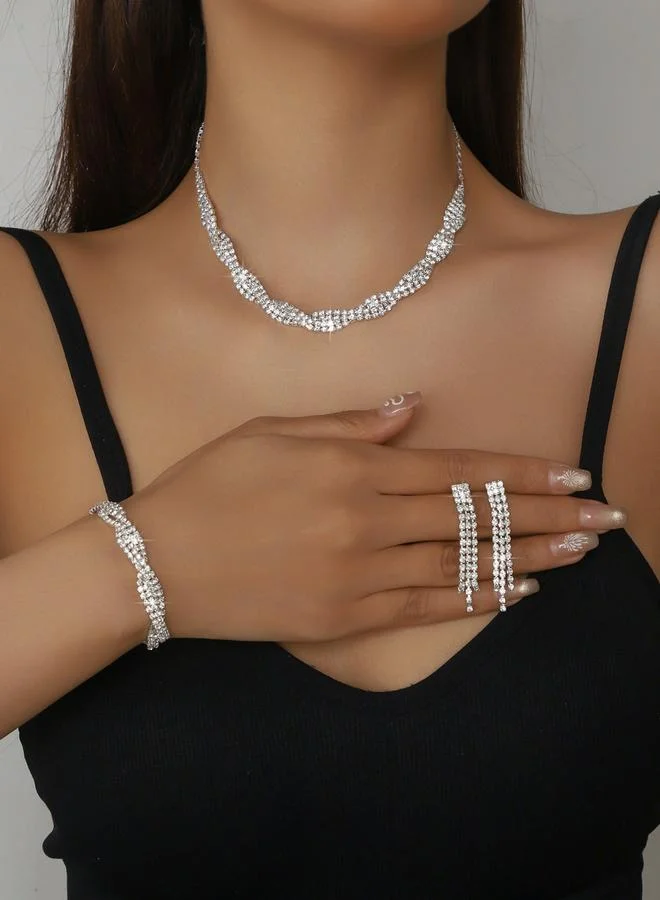 تايك تو طقم مجوهرات 3 قطع عقد وسوار وأقراط منمقة